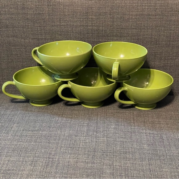 Dining 5 Melamine Coffee Tea Cups Vintage Melmac Avocado Olive Green